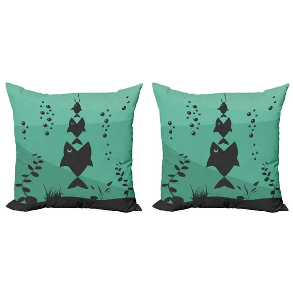 Ambesonne Teal Throw Pillow Cover 2 Pack, Underwater Life Themed, 18", Teal Grey
