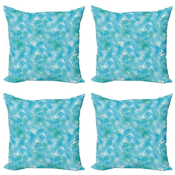 Ambesonne Teal Throw Pillow Cover 4 Pack, Abstract Watercolor Art, 18", Aqua Blue Turquoise