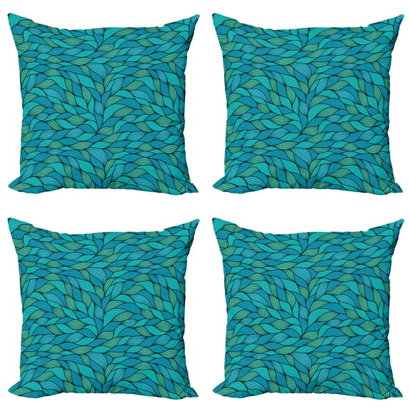 Ambesonne Teal Throw Pillow Cover 4 Pack, Abstract Wave Ocean Motif, 24", Mint Green Blue