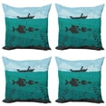 thumbnail image 1 of Ambesonne Teal Throw Pillow Cover 4 Pack, Fishing on Boat Nautical, 20", Blue Teal, 1 of 7