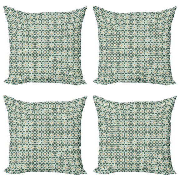 Ambesonne Teal Throw Pillow Cover 4 Pack, Moroccan Star Ornament, 16", Teal Marigold