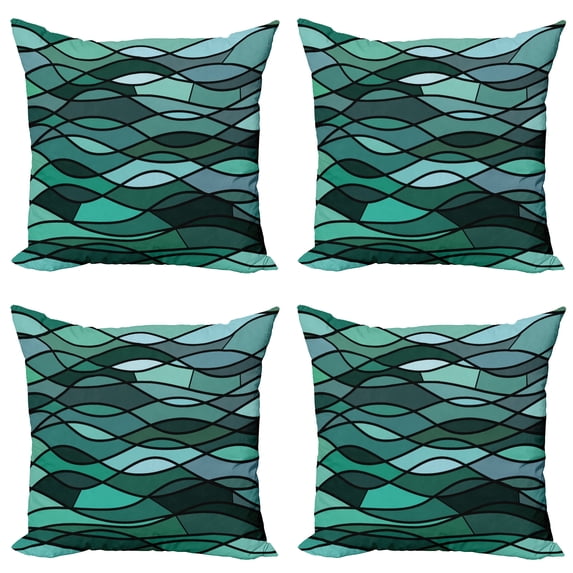 Ambesonne Teal Throw Pillow Cover 4 Pack, Mosaic Sea Waves Inspired, 20", Dark Green Aqua