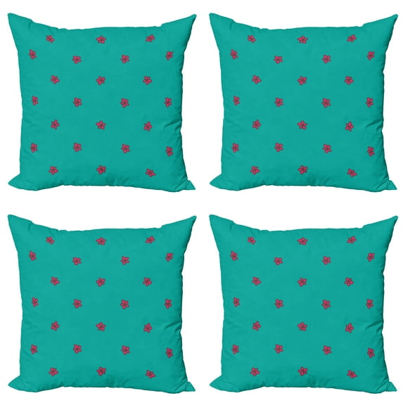 Ambesonne Teal Throw Pillow Cover 4 Pack, Pink Wild Flowers Nature, 24", Teal Hot Pink