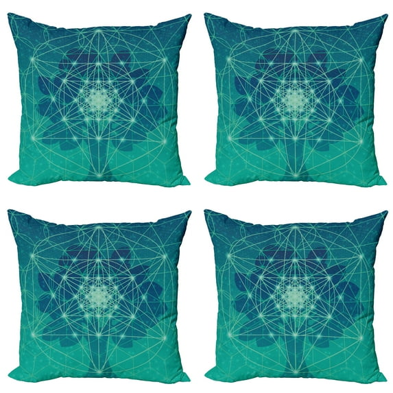 Ambesonne Teal Throw Pillow Cover 4 Pack, Tree with Shapes, 18", Petrol Blue Green