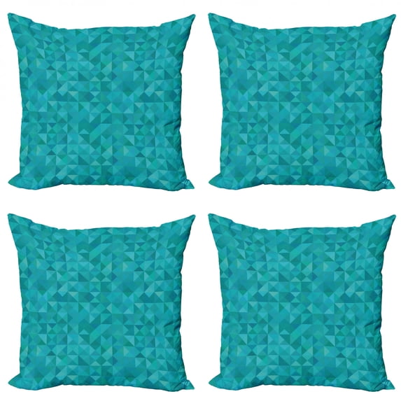 Ambesonne Teal Throw Pillow Cover 4 Pack, Triangles Squares Modern, 16", Turquoise Aqua
