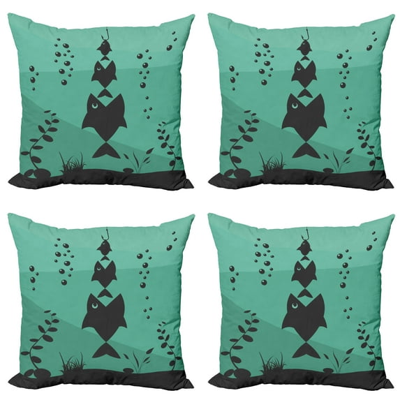 Ambesonne Teal Throw Pillow Cover 4 Pack, Underwater Life Themed, 24", Teal Grey