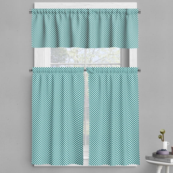 Ambesonne Teal Valance & Curtain, European Style Dotted, 55"x30", Teal White