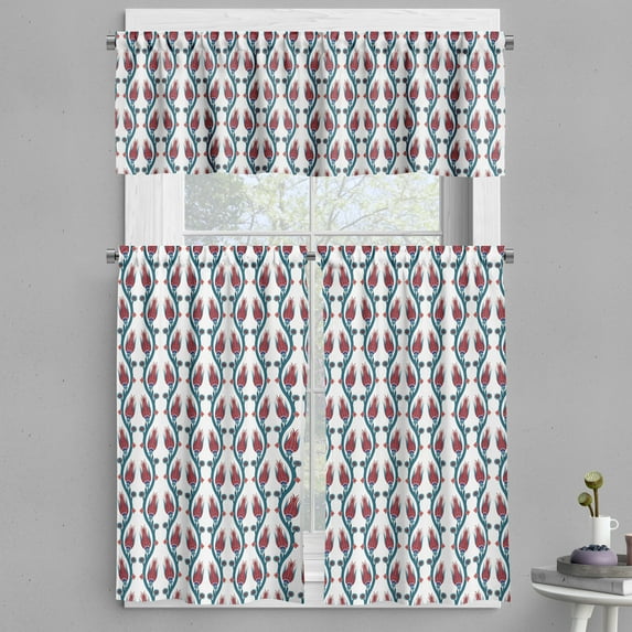 Ambesonne Teal Valance & Curtain, Ottoman Style Floral Art, 55"x36", Red Teal
