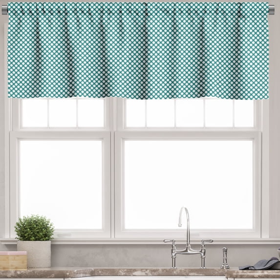 Ambesonne Teal Valance Pack of 2, European Style Dotted, 54"X12", Teal White