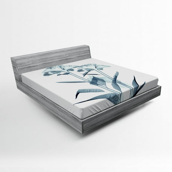 Ambesonne Teal White Fitted Sheet, Flowers X-Ray Vision, Full Size, Teal White