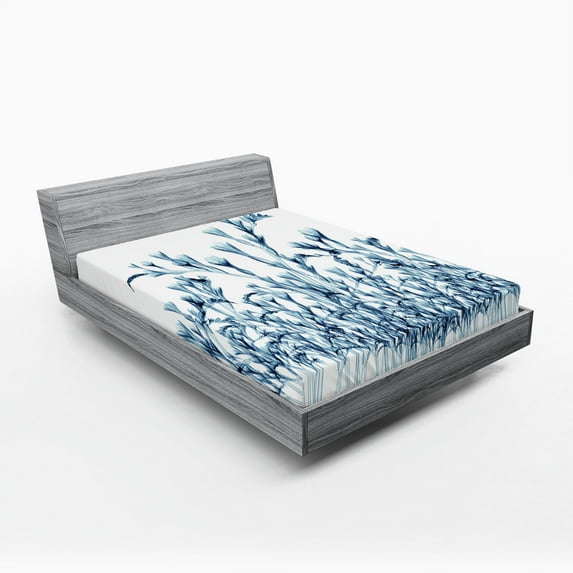 Ambesonne Teal White Fitted Sheet, X-Ray Floral Nature, Queen Size, Teal White