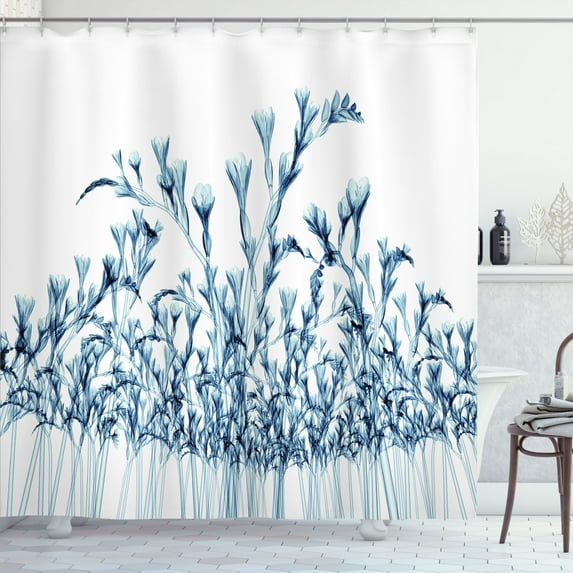 Ambesonne Teal White Shower Curtain, X-Ray Floral Nature, 69"Wx75"L, Teal White