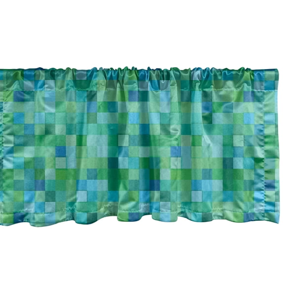Ambesonne Teal Window Valance, Cube Pattern Vibrant Color, 54" X 18", Sea Green Blue