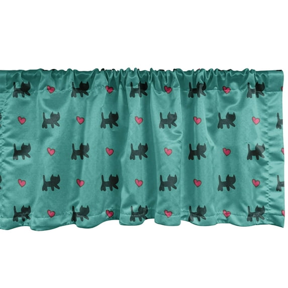 Ambesonne Teal Window Valance, Kittens Pink Hearts, 54" X 18", Teal Pink Dark Blue