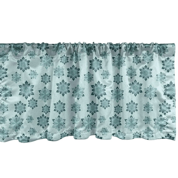 Ambesonne Teal Window Valance, Ornate Winter Snowflakes, 54" X 12", Pale Blue Teal Grey