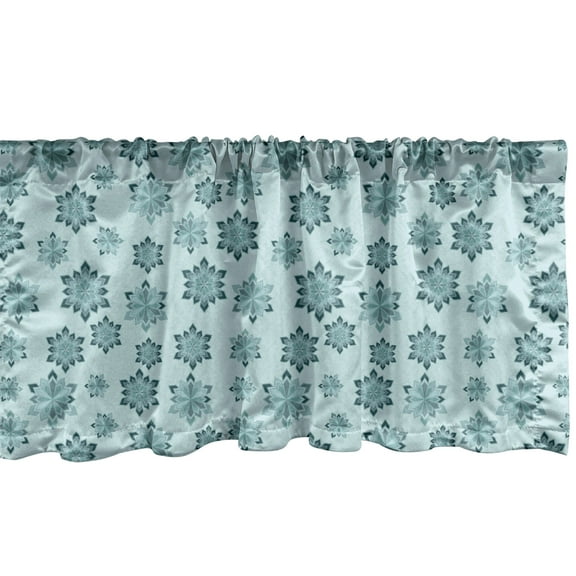 Ambesonne Teal Window Valance, Ornate Winter Snowflakes, 54" X 18", Pale Blue Teal Grey