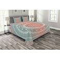 thumbnail image 1 of Ambesonne Teal and Coral Quilted Bedspread Set 3 Pcs, Ombre Effect Mandala, Queen Size, Teal Coral, 1 of 3
