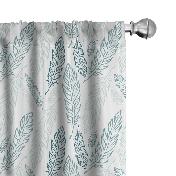 Ambesonne Teal and White Window Curtains, Grunge Feathers, Each 28" W x 63" L, Teal Dark Blue White