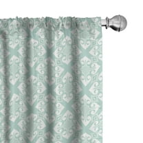Ambesonne Teal and White Curtains, Mosaic Floral Detail, Pair of 28"x84", Mint Green White