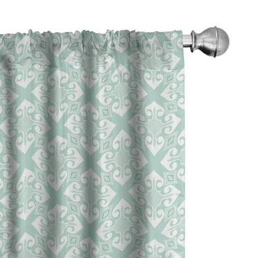 Ambesonne Teal and White Curtains, Mosaic Floral Detail, Pair of 28"x84", Mint Green White