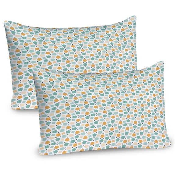 Ambesonne Teal and White Pillow Sham 2 Pack, Eastern Mosaic, 26"x20", Turquoise Orange White