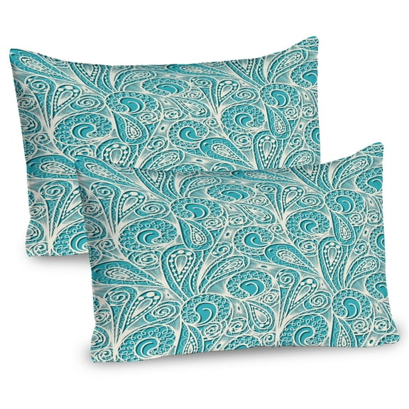 Ambesonne Teal and White Pillow Sham 2 Pack, Feminine Fashion, 26"x20", Turquoise White