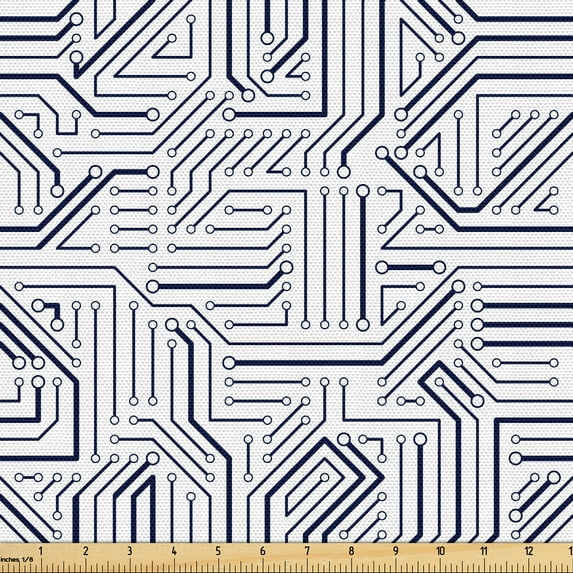 Ambesonne Technology Vibe Fabric by the Yard Upholstery, Circuit Board Print, 3 Yards, Dark Violet Blue White