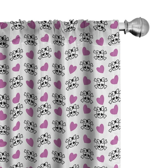 Ambesonne Teen Curtains, Emo Skulls Hearts Funky, Pair of 28"x63", Violet Black White
