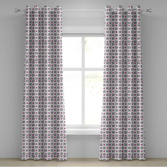 Ambesonne Teen Grommet Curtain, Emo Skulls Hearts Funky, 50" x 108", Violet Black White
