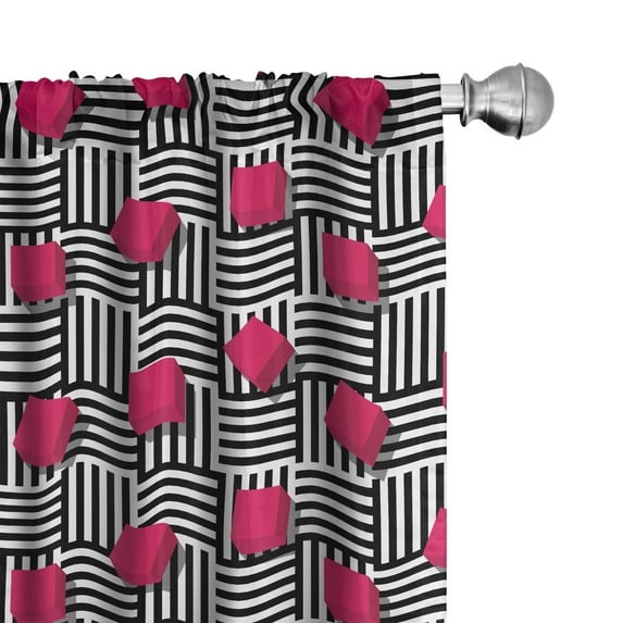 Ambesonne Teen Room Curtains, Geometric, Pair of 28"x84", Magenta Black and White