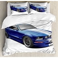 thumbnail image 1 of Ambesonne Teen Room Duvet Cover Set, American Auto Racing Theme Car Sports Competition Speed Winner Boys Kids Graphic, Decorative 3 Piece Bedding Set with 2 Pillow Shams, Queen Size, Blue Grey, 1 of 4