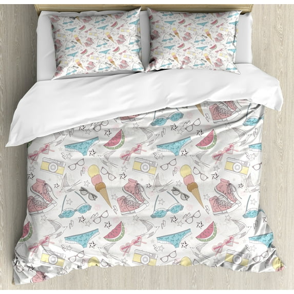 Ambesonne Teen Room Duvet Cover Set, Summer Graphic, 2-Calking, Multicolor