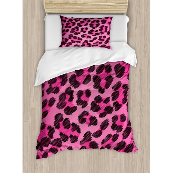 Ambesonne Teen Room Duvet Cover Sets, Vibrant Leopard Skin, 2-Twin, Magenta and Black