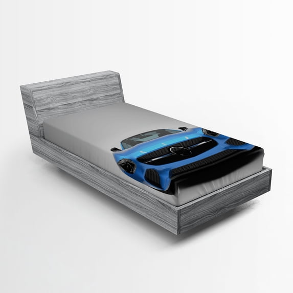 Ambesonne Teen Room Fitted Sheet 2 Pcs Set, Sports Vehicle Auto, Twin XL, Blue Black Grey