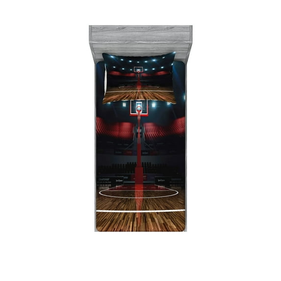 Ambesonne Teen Room Fitted Sheet & Pillow Sham Set, Arena Stadium Sports, Twinxl, Multicolor