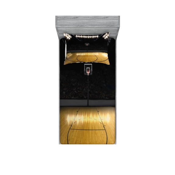Ambesonne Teen Room Fitted Sheet & Pillow Sham Set, Empty League Arena, Twin, Pale Coffee Black