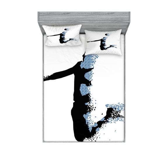 Ambesonne Teen Room Fitted Sheet & Pillow Sham Set, Sports Fractal, Full, Black Pale Blue