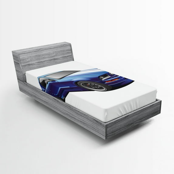 Ambesonne Teen Room Fitted Sheet, Race Car Vivid, Twin XL Size, Blue Grey
