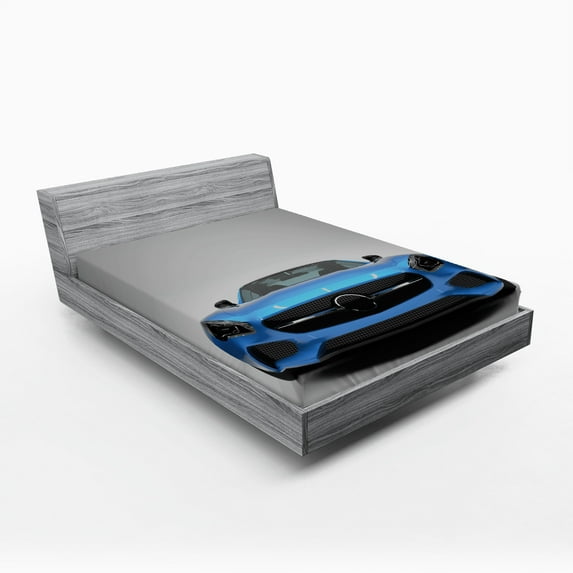 Ambesonne Teen Room Fitted Sheet, Sports Vehicle Auto, King Size, Blue Black Grey