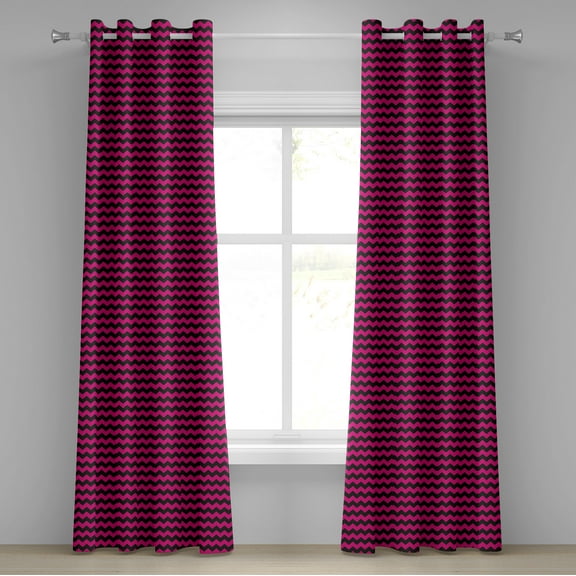Ambesonne Teen Room Grommet Curtain, Chevron Lines Curves, 50" x 72", Magenta and Black
