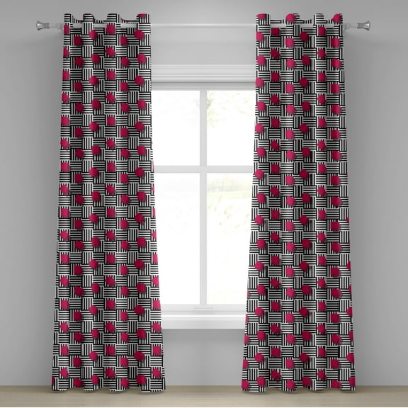 Ambesonne Teen Room Grommet Curtain, Geometric, 50" x 108", Magenta Black and White