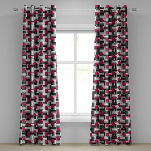 Ambesonne Teen Room Grommet Curtain, Geometric, 50" x 96", Magenta Black and White