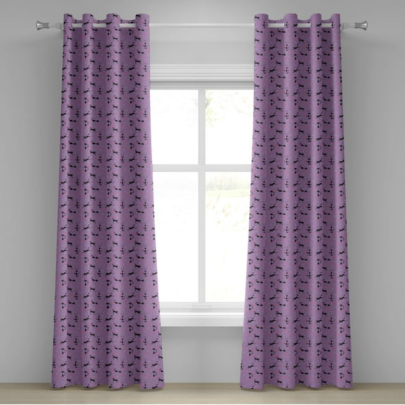 Ambesonne Teen Room Grommet Curtain, Little Kittens Hearts, 50" x 120", Violet Pink Black