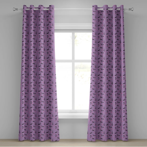 Ambesonne Teen Room Grommet Curtain, Little Kittens Hearts, 50" x 72", Violet Pink Black