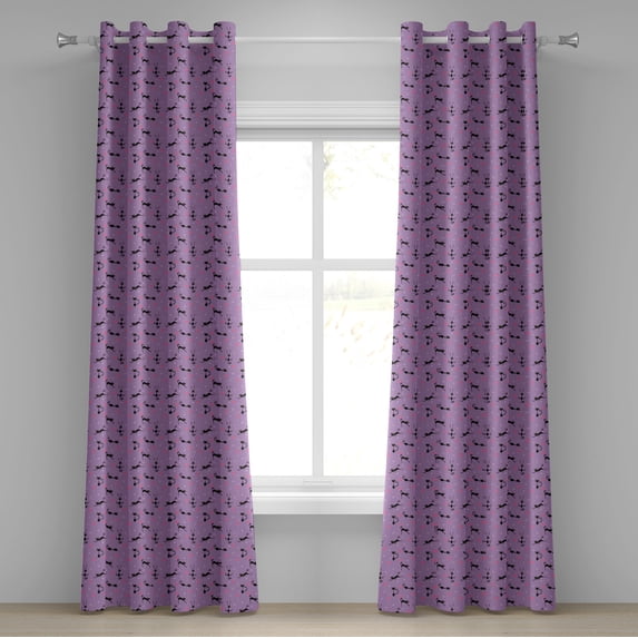Ambesonne Teen Room Grommet Curtain, Little Kittens Hearts, 50" x 84", Violet Pink Black