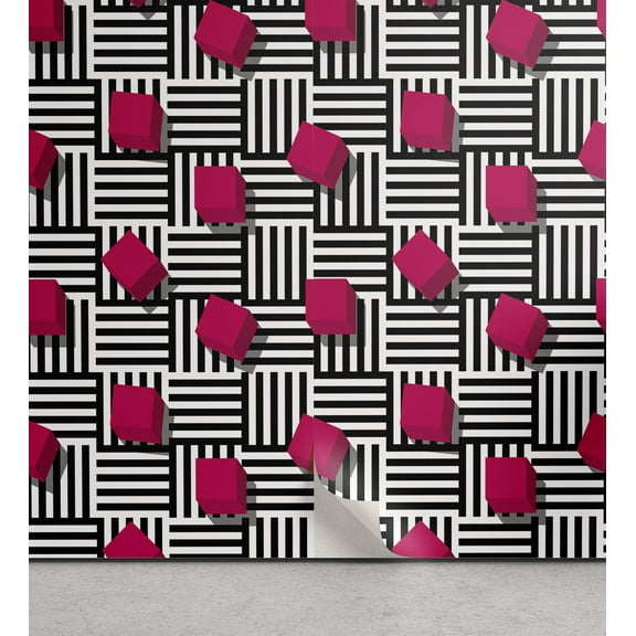 Ambesonne Teen Room Peel & Stick Wallpaper for Home, Geometric, 13"x36", Magenta Black and White