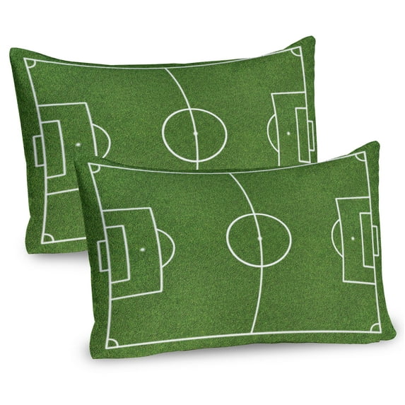 Ambesonne Teen Room Pillow Sham 2 Pack, Soccer Stadium Field, 36"x20", Fern Green White