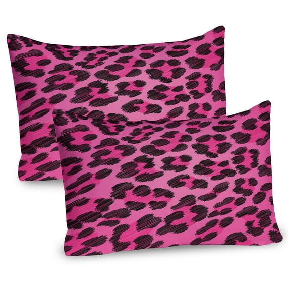 Ambesonne Teen Room Pillow Sham 2 Pack, Vibrant Leopard Skin, 36"x20", Magenta and Black