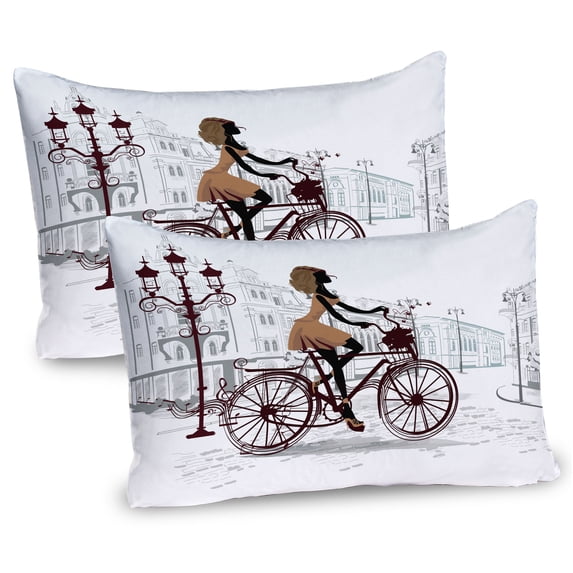 Ambesonne Teen Room Pillow Sham 2 Pack, Young Girl in Paris, 36"x20", Brown Chestnut Brown