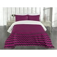 thumbnail image 1 of Ambesonne Teen Room Quilted Bedspread Set 3 Pcs, Chevron Lines Curves, King Size, Magenta and Black, 1 of 5